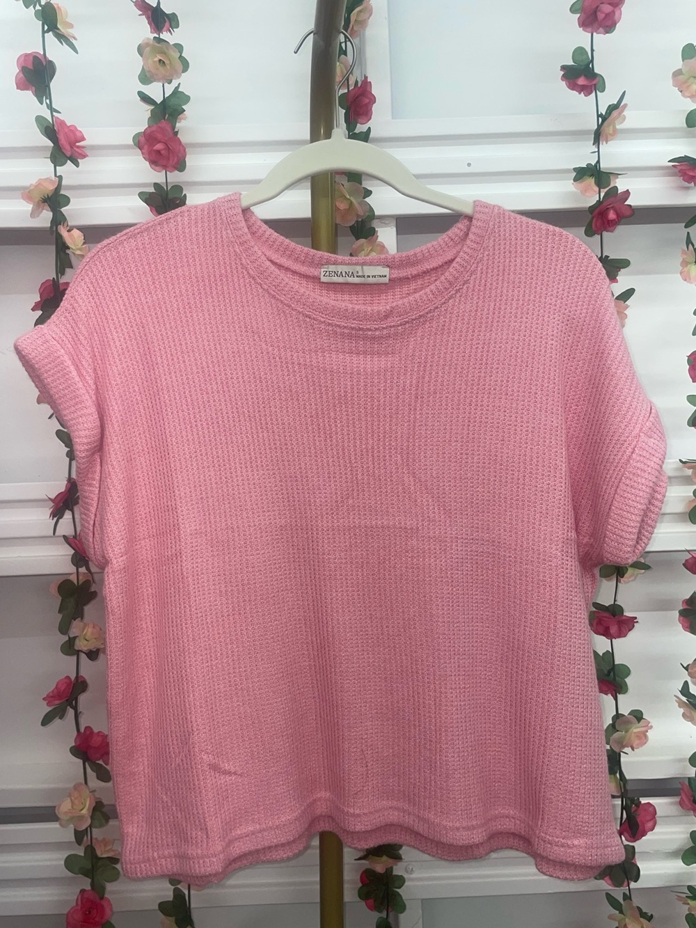 Zenana- Waffle Knit Wide-Leg Two Piece Set  - DK Pink - Picture 2 of 3